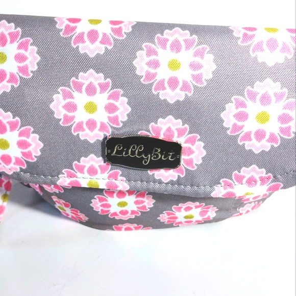 Lilly Bit foldable Pink and Grey Diaper Clutch with strap - Picture 8 of 14